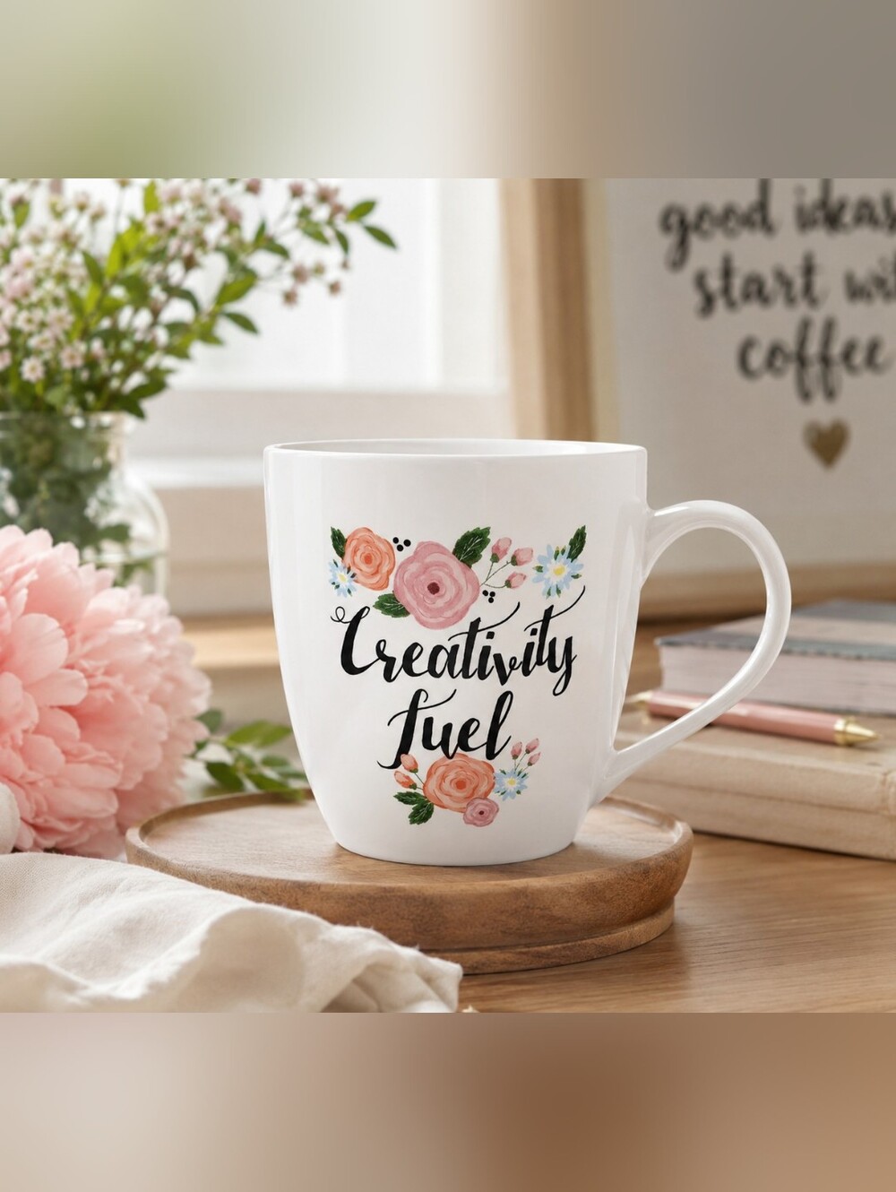 Pfaltzgraff Everyday "Creativity Fuel" Floral Coffee Mug Tea Cup Microwave